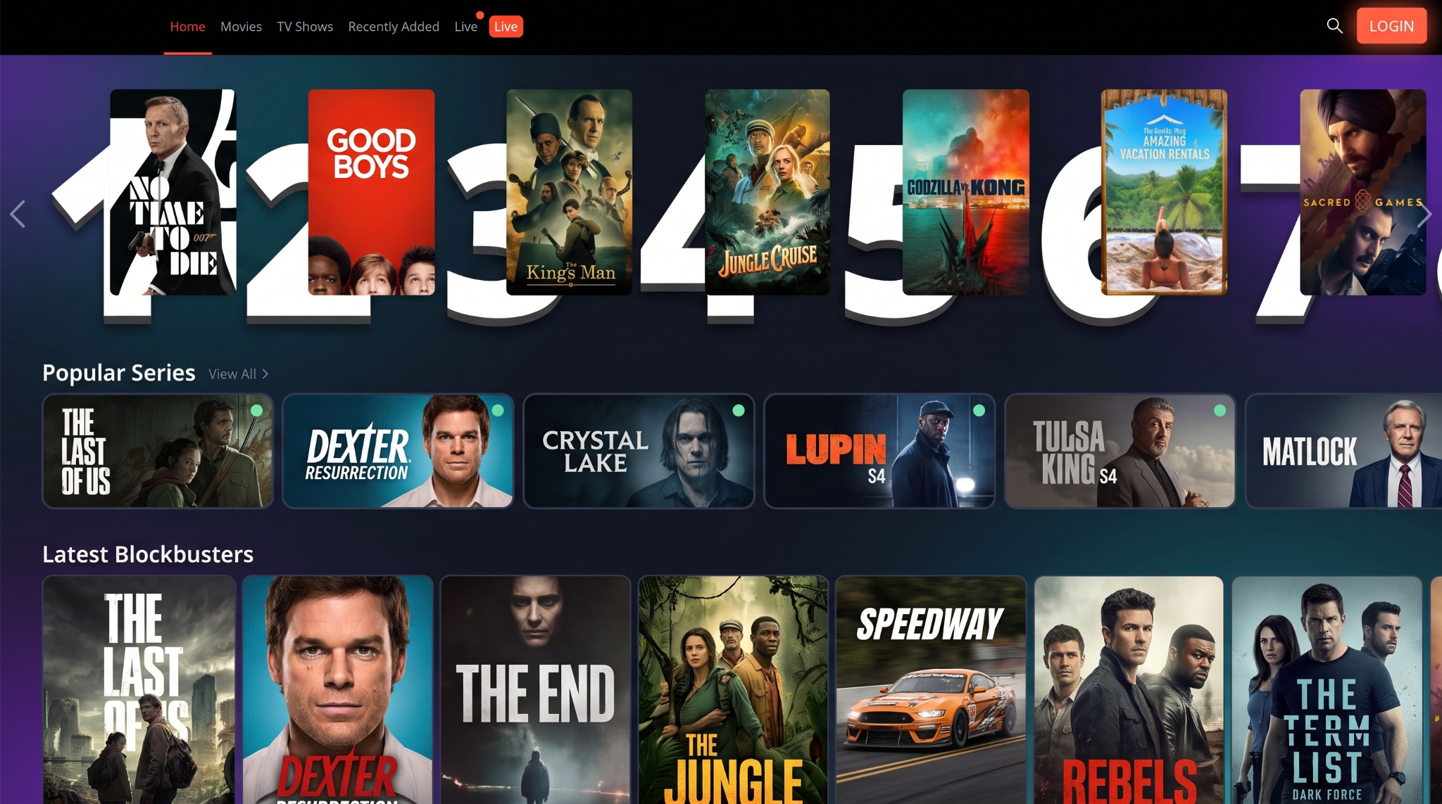 Mega IPTV IPTV on-demand library with trending movies and series on a Smart TV